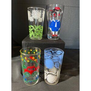 Vintage MCM Colorful Fun Juice Glasses 5”+ Set of 4